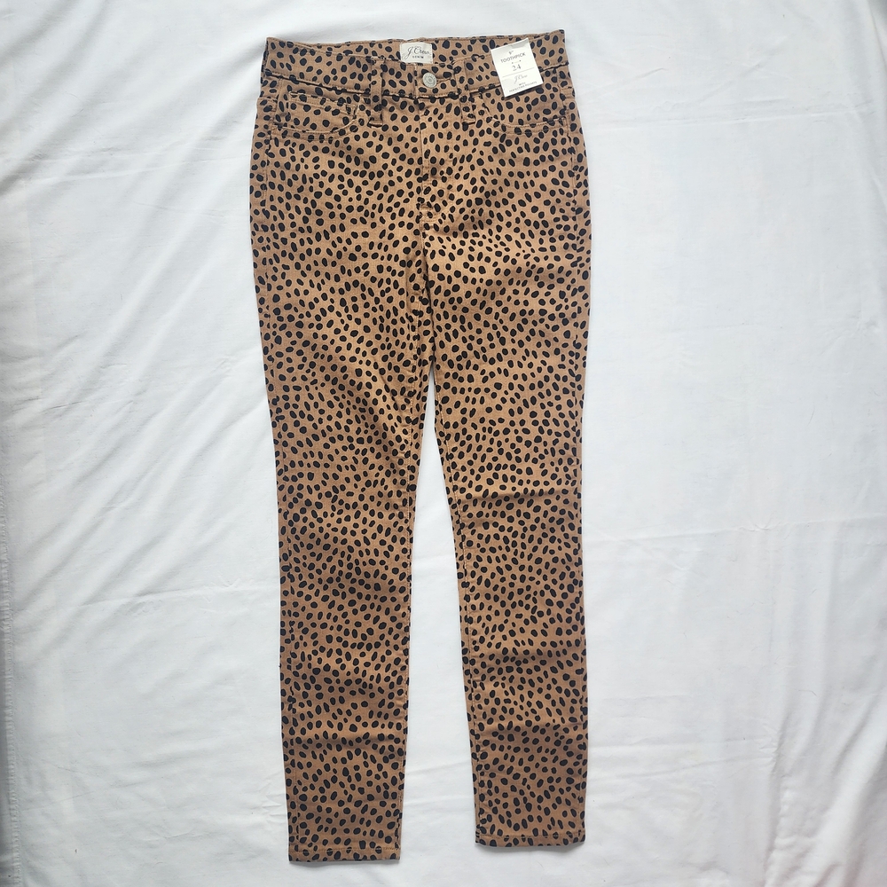 NWT J.Crew Size 24 Y2K Cheetah Print High Rise Toothpick Skinny Jeans Pants